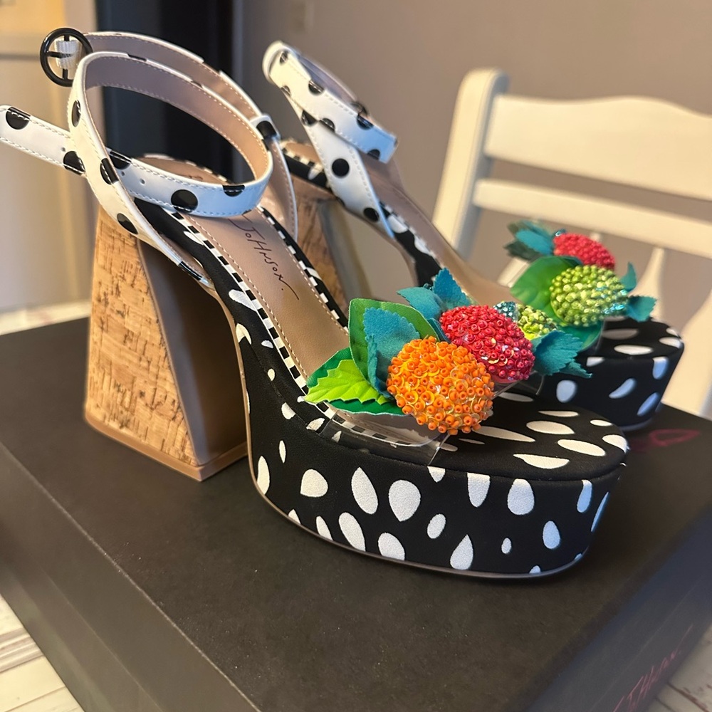 Betsey Johnson Black and White Platform Shoes with Polka Dots